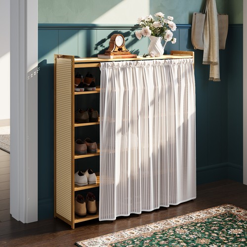 Bamboo shoe rack with curtain - shoe,